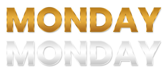 Happy Monday Gold and Silver Text Style png file transparent background
