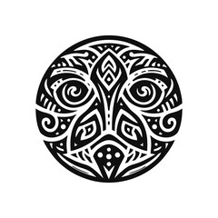 A tribal mask with a turtle motif, representing endurance