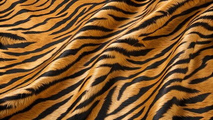Seamless Tiger Fur Pattern &ndash; Photorealistic Animal Print with Black Stripes on Golden-Orange Background	