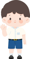 Obraz premium Cartoon Illustration of Schoolboy Waving Hello
