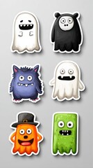 Colorful collection of cartoon monsters and ghosts with playful expressions