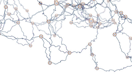 Stock photo of a network map showing global connections and data flow. Ideal for technology, communication, and global business concepts.