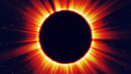 Coronal light. Visualization of a solar eclipse in space in colorful tones. Abstract illustration of a total solar eclipse - an astronomical phenomenon. 3D illustration.