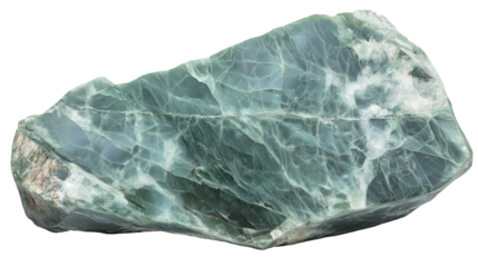 A polished marble piece with green and white natural veining displayed on a white background or transparent png 
