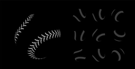 Obraz premium A set of baseball seam illustrations on a black background, ideal for sports designs. Vector illustration on black