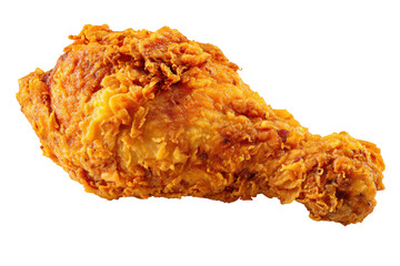 A single crispy fried chicken drumstick on a Transparent Background showing golden brown texture detail