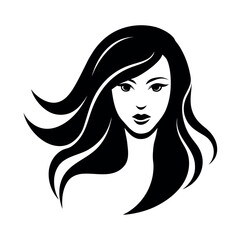 Soft Feminine Face Silhouette with Flowing Locks Hair silhouette Art Vector illustration