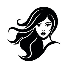 Gentle Feminine Profile with Flowing Locks Design silhouette Art Vector illustration