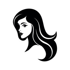 Woman Head Silhouette with Smooth Flowing Hair Design silhouette Art Vector illustration