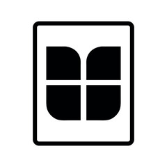 Black abstract geometric shapes within a rounded rectangle white