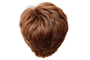 A close up shot from the back of a person's head showing short auburn hair against Transparent Background