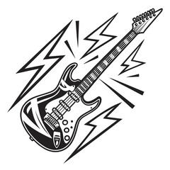 Electric Guitar with Lightning for Rock Music Vector Illustration