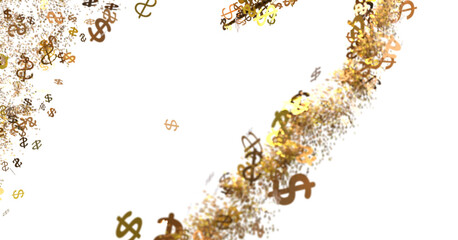 Abstract image of gold dollar signs swirling, ideal for finance, wealth, or business concepts.