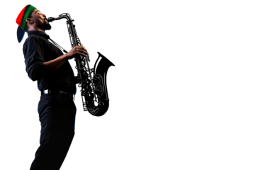 Musician playing saxophone passionately during a performance