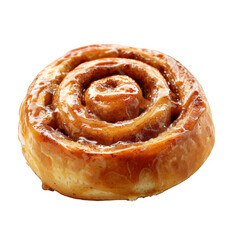 Close Up Golden Cinnamon Roll with Caramel Glaze on Transparent Background