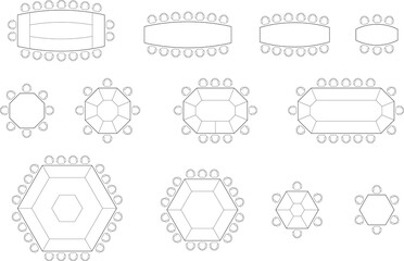 Collection Hexagonal, Octagonal and Curved Conference Table and Chairs - Top View Architectural Layout. 1