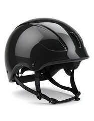 Fototapeta premium Glossy black helmet, sleek design, side view