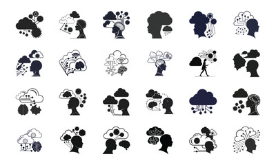 AI Technology and Innovation Icon Set &ndash; Artificial Intelligence, Neural Network, Automation, Machine Learning, Cybersecurity, and Communication Vector Bundle