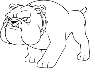 Angry Bulldog Cartoon Character Walking Heavy with Grumpy Face – Vector Hand Drawn Illustration Isolated On Transparent Background