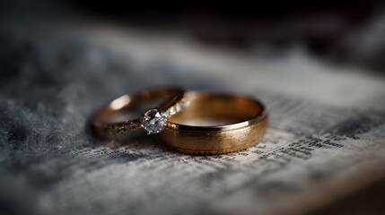 Elegant wedding rings on a sacred bible page