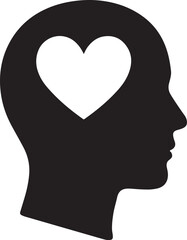 A silhouette of head with heart inside, emotional health concept, minimal vector