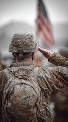 Fototapeta premium Soldier saluting at military ceremony usa photo outdoor rear view patriotism