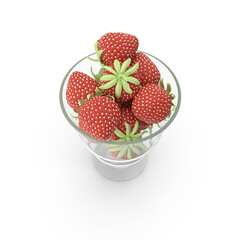 Strawberries in Glass Cup Isolated on Transparent Background