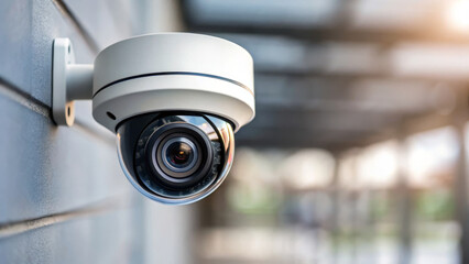 Home Construction Process concept ,Security camera close up mounted on wall, capturing surroundings with clarity