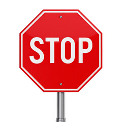 Red Stop Sign Isolated On White Background: A classic stop sign, boldly announcing a halt to traffic. Clear and decisive, perfect for any visual communication needs. 