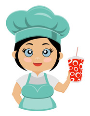 girl cook chef preparing dishes and food in the kitchen vector illustration isolated on white background