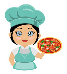 girl cook chef preparing dishes and food in the kitchen vector illustration isolated on white background