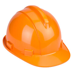 Fototapeta premium Safety First Isolated On White Background: A vibrant close-up showcases an orange construction helmet. Its polished surface reflects the diligence and care for safety.