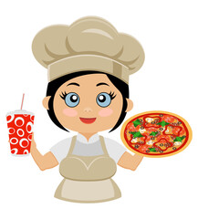 girl cook chef preparing dishes and food in the kitchen vector illustration isolated on white background