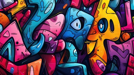 Obraz premium Vibrant Graffiti Mural Cartoon Characters