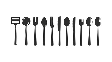A set of shiny silverware, including forks, knives, and spoons, is neatly arranged.