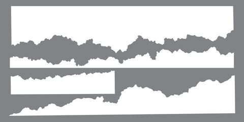 White realistic torn or ripped paper strip collection with grunge edges. Rips paper texture vector art background	