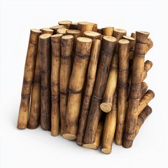 Bamboo Trunks Isolated on Transparent Background with Stack of Freshly Cutted Trees in Forest

