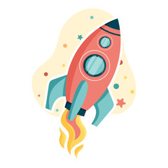 Colorful Rocket in Space – Educational Vector Illustration for Kids