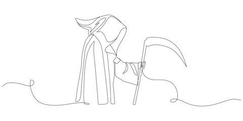 Grim Reaper One Line Drawing – Minimalist Death Illustration with Scythe