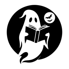 ghost reading a book on halloween night  silhouette