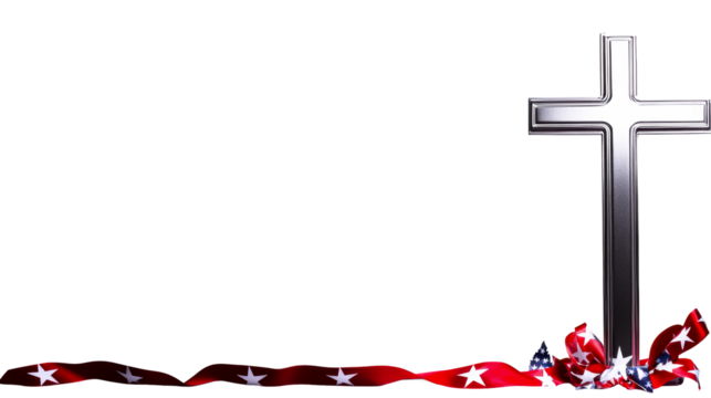 Cross with patriotic ribbon on transparent background for decor