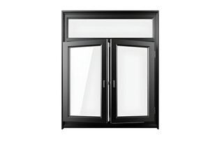 Modern Black Casement Window with Transom on Transparent Background