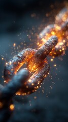 Chains glowing with molten sparks during a heat treatment process in an industrial setting