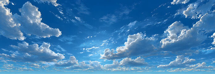 blue sky background with clouds. wide web banner. Blue sky and white clouds floated in the sky on a clear day with warm sunshine combined with cool breeze