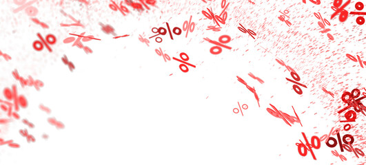 Abstract background image of red percentage symbols falling on white. Ideal for sale banners, discount promotions, and financial themes.