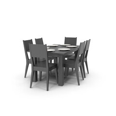 Wooden Dining Table Set for 6 Persons with Flatware Isolated on Transparent Background