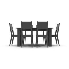 Wooden Dining Table Set for 6 Persons with Flatware Isolated on Transparent Background