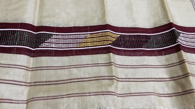 Muga reha sador close up shot.Assamese women bihu dancer cloth.Bihu,dancer.