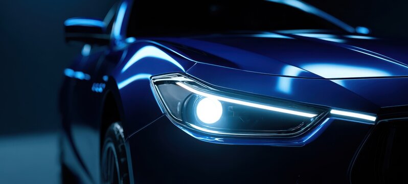 The sleek blue car highlighting modern design and automotive innovation. - Powered by Adobe