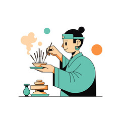 Cartoon boy worker with a hat reading a business book illustration